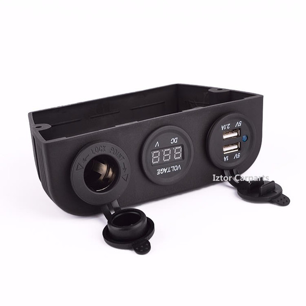 Three Hole Tent Car Digital Voltmeter Power Socket Dual USB 2 Port Charger DC12V-24V|Auto power outlet