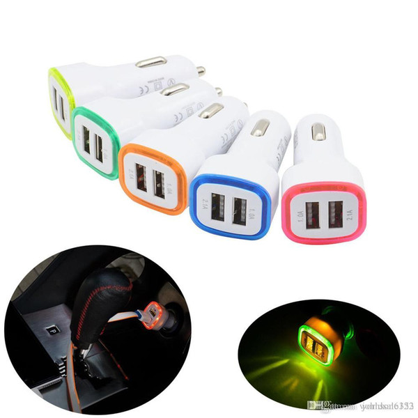 Universal LED light Dual USB Car Charger 5V 2.1A 2 Ports Adapter Car Phone Chargers For iPhone 11 Pro Samsung S10 Tablet Smart devices