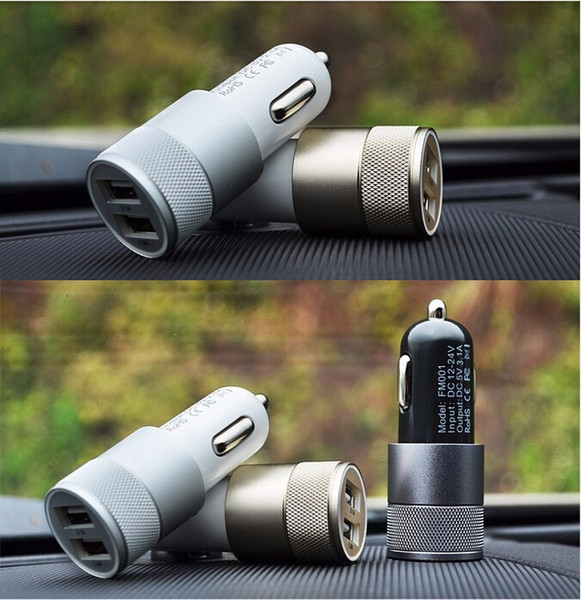 Fashion 12v 24v 2.1A 1.0A Aluminium dual usb 2-port USB Universal Car Charger Adapter for Normal Usb phone