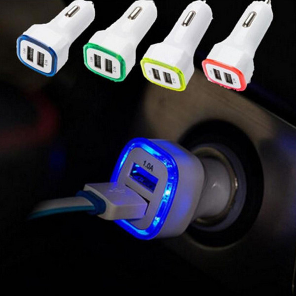 2.1A LED USB Dual 2 Port Adapter Socket Car Charger USB Charger With LED Light For All Phone Samsung HTC