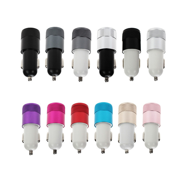 Car Charger Aluminum Cycle 5V 2A 2 USB Dual port Auto Power Adaptor for Smart phone 200pcs/lot