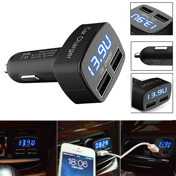 free shipping yentl brand USB Car Charger 4 in 1 Thermometer Digital Display Charging Cigarette Lighter