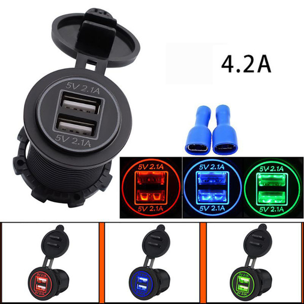 5V 4.2A Universal Car Charger Waterproof Dual USB Port 12-24V Socket for Bus Boat Motorcycle