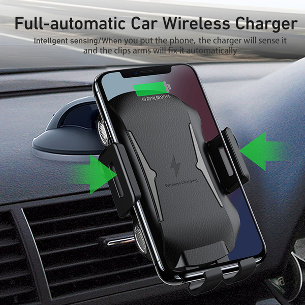 Car Qi Wireless Charger For iPhone X Xs Max Automatic Clamping Fast Wireless Car Charger For Samsung S10 S9 Mount Stand