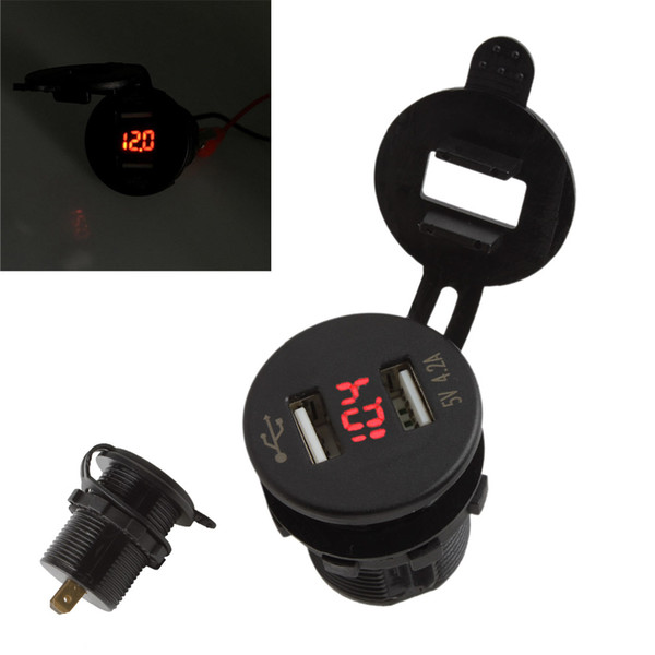 12V LED Dual Car 2 USB Port Charger With DC Voltmeter Digital Socket Cigarette Lighter Splitter Power Adapter Outlet AUP_20Z