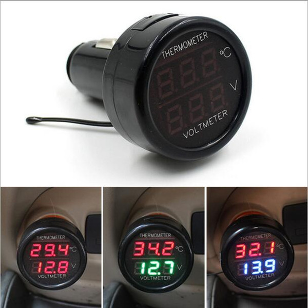 2 In 1 Car Auto 12V Dual Display LED Digital Thermometer Voltmeter temperature Volt meter Cigarette lighter Charger