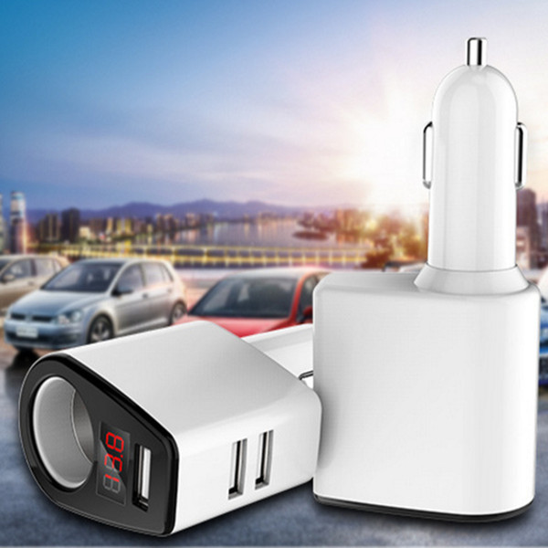 The New Arrive Universal Car Charger Digital Display Double USB Fast Power Charging With A Chimney Multifunction Mobile Phone Charger EMS