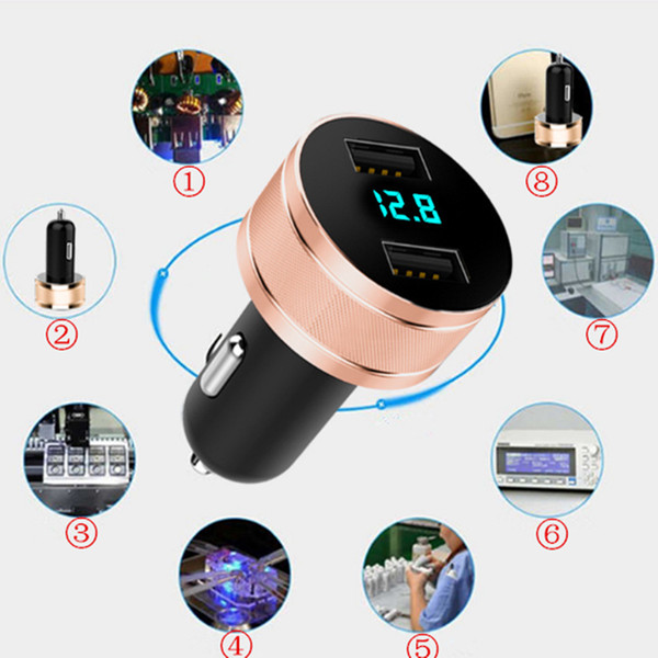 2018 New Update Universal Car Charger 2 USB Ports Digital Display Shine Intelligent Car Mobile Phone Fast Charger Luminescence 100PCS