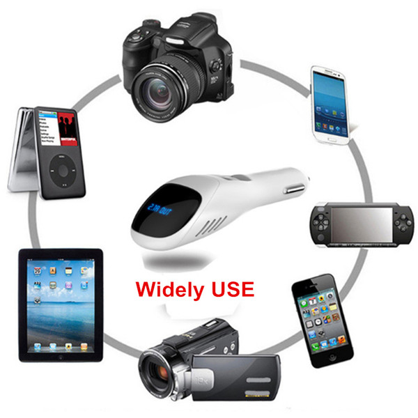 Car Charger&Air Cleaner USB Car Mobile Phone Charger 2 USB Ports Car Oxygen Bar Air Purifier With Current Digital Display 5PCS EMS