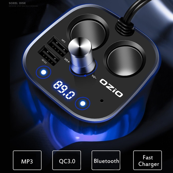 Car Charger Music U Disk Cigarette Lighter Car Charger Multi-function One Drag Two Plug Car Bluetooth MP3 Player