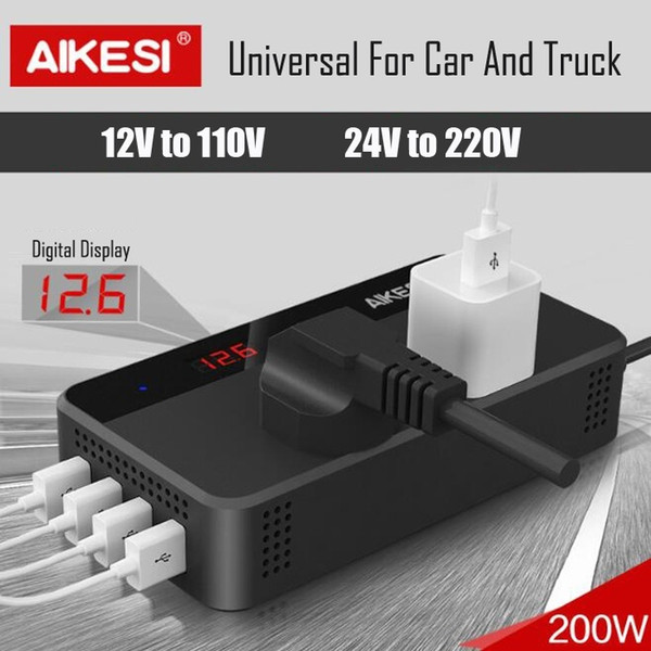 200W Power Inverter DC12V to 110VAC DC24V to 220VAC Car Inverter with Four USB Car Adapter Charger Car Interior Accessories