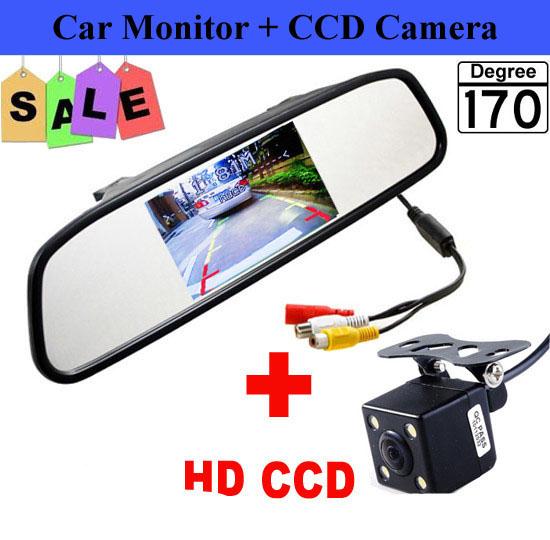 HD Video Auto Parking Monitor, 4.3 inch Car Rearview Mirror Monitor with LED Night Vision Reversing CCD Car Rear View Camera