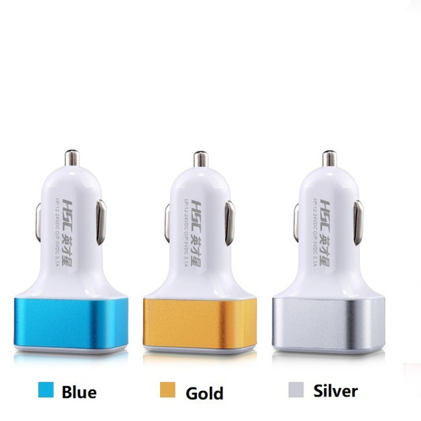 3.1A 3 USB Ports car USB chargers, metal car chargers for iphone samsung huawei xiaomi and ipad