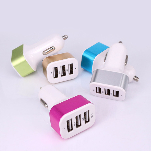 Triple Universal USB Car Charger 3 Port Car-charger Adapter Socket 2A 2.1A 1A Car Styling USB Charger 100pcs/lot Free DHL Shipping