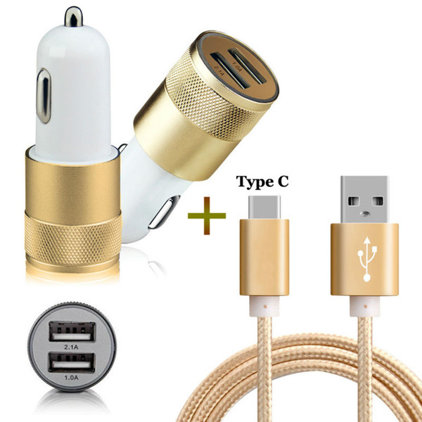 2-Port Smart USB Car Charger + 3FT Type C USB Cable Compact/LG G6 G5 /Huawei Nova Plus Honor 8 P9 P10