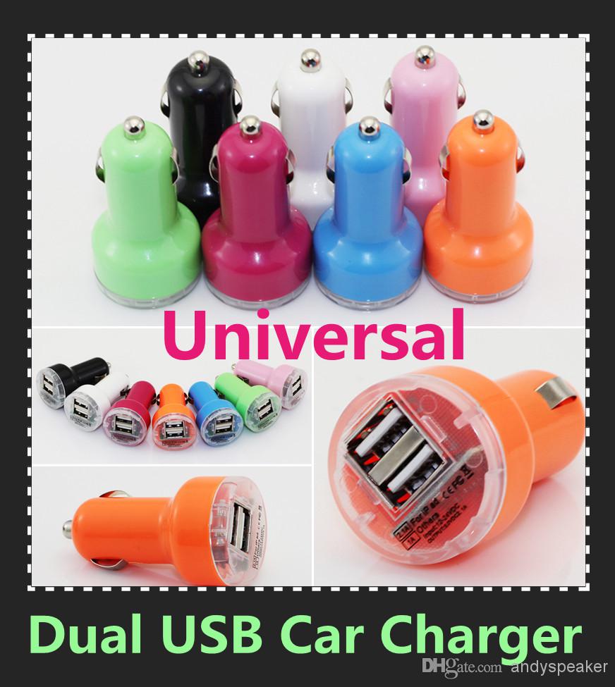 Colorful Dual USB 2 port Car Charger 2.1A Auto Power Adapter universal for iphone for ipad for Samsung 100PCS