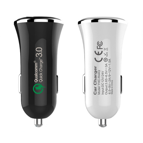 Wholesale-QC3.0 /Quick Charge USB Car Charger Adapter Support 12V/1.5A 9V/2A 5V/3A Auto Detect 2 Colors