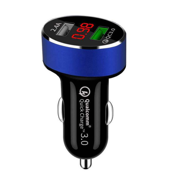 New release LED Display Quick Charge 3.0 Car Charger Mobile Phone QC3.0 Fast Dual USB Car-charger Auto Charger for Samsung Huawei FCP Xiaomi