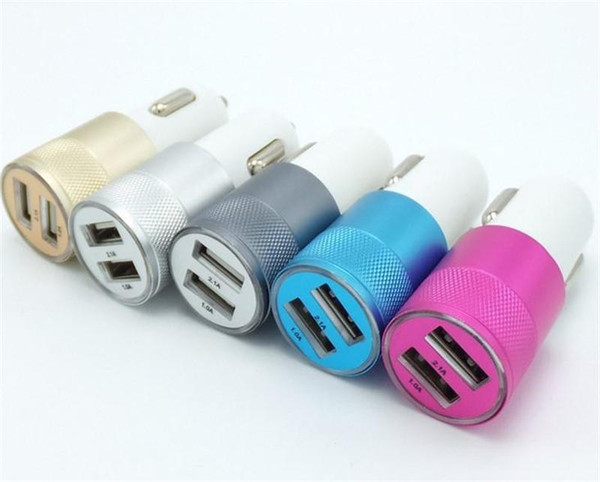 Metal Dual USB Port Car Charger Universal 12 Volt / 1 ~ 2 Amp for Apple iPhone iPad iPod / Samsung Galaxy / Motorola DHL Free CAB114