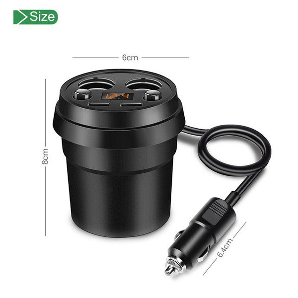 3Car Charger Cup 3.1A Dual USB Charging Voltage Current Display Phone Charger with 2 Cigarette Lighter Socket for GPS DVR Charge Gifts