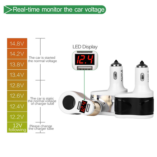 Multifunction 3.1A LED Display Dual USB Car Charger adapter DC12-24V Smart Fast Charging for iPhone Driving recorder Tablet