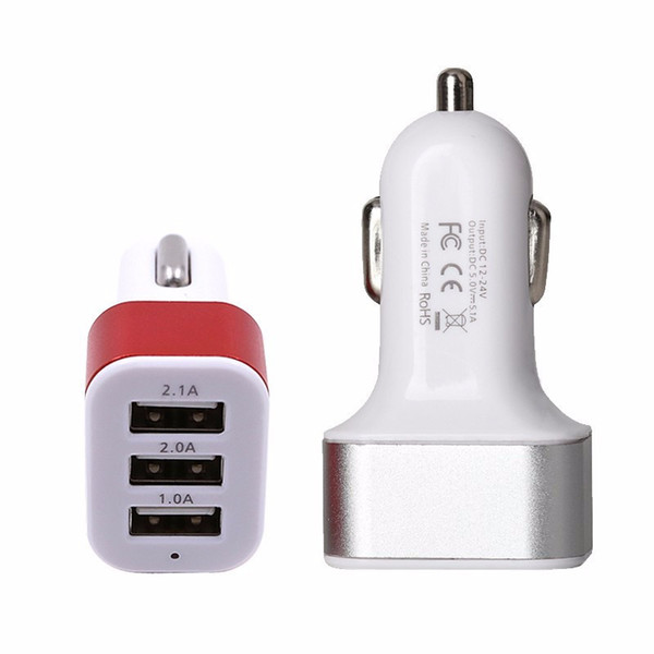 Colorful Mini 5V 2.1 A Micro 3 USB Car Chargers Universal Quick Auto Charging Adapter for iPhone7 Samsung S5 Xiaomi HTC Cell phone Charger