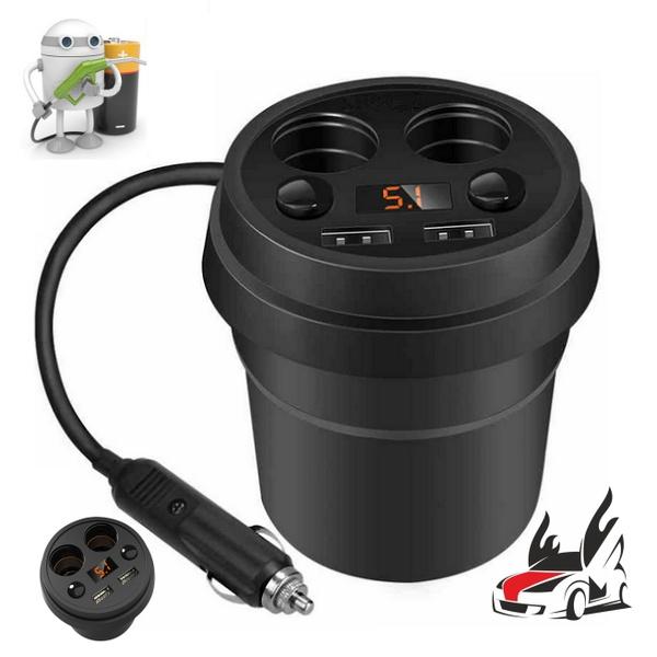 Cup Car Charger Multi-function Display Voltage 3.1A 2 USB Car- DC12-24V Cigarette Lighter Splitter For GPS DVR Charge