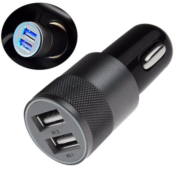 2.1A 1A Aluminum Alloy 2 USB Ports Universal Intelligent Charging Dual USB Car Charger for Mobile Phone