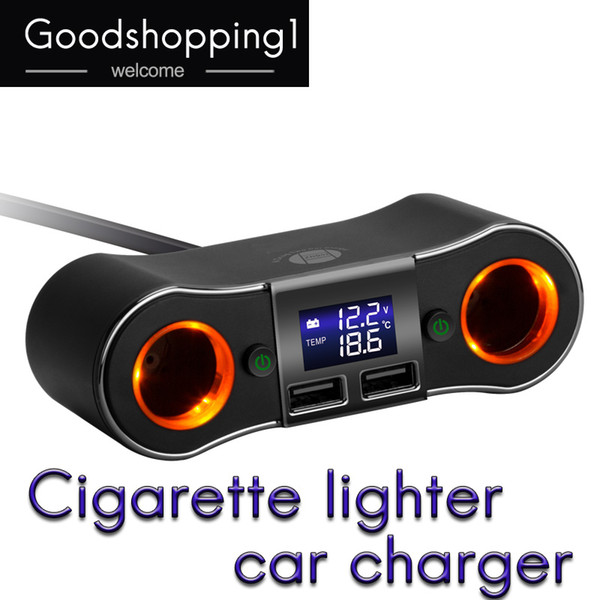 1 to 2 Sockets Car Cigarette Lighter Splitter, Dual USB Car Charger 80W 12/24V Car Power DC Outlet Adapter with Voltage Display Compatible