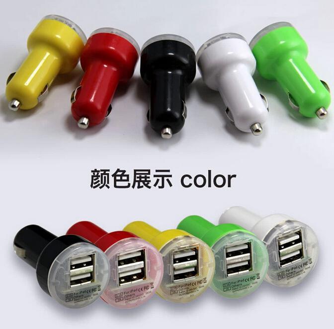 2.1A 2100mha USB Dual Car Charger 5V Dual 2 Port car Chargers for iPad iPhone 5 5S iPod iTouch HTC Samsung mixs colors 100pcs/lot