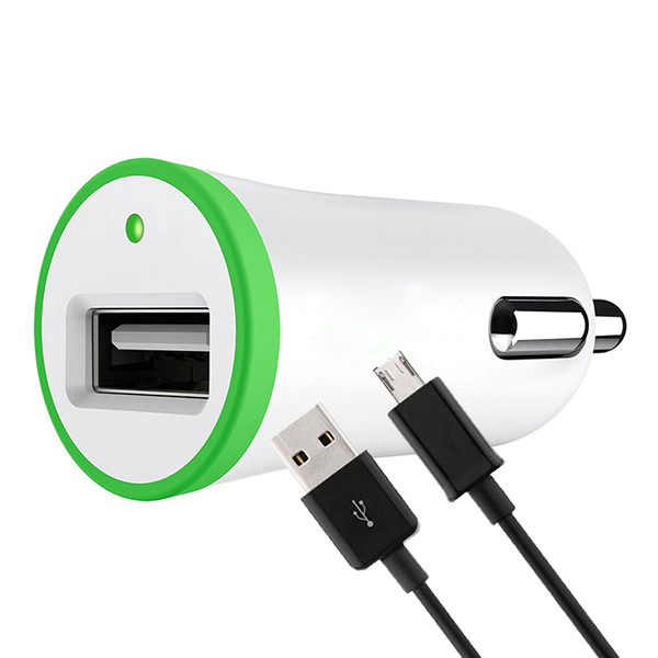 Wholesale 2 in 1 Kit For Single USB Car Charger Adapter Lighter Socket 2.1A with Charging Cord Data Cable 1.2m for Phone iPhone