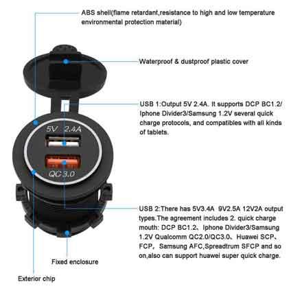 Red Autos QC3.0 Fast Car Charger 5V/2.4A Dual USB Port Charging Car Charge