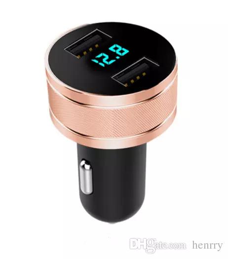 2018 New Update Universal Car Charger 2 USB Ports Digital Display Shine Intelligent Car Mobile Phone Fast Charger Luminescence 10PCS EMS