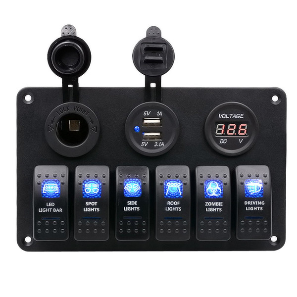 Wholesale- IP65 Waterproof CE Proof 6 Gang 12V 24V LED Rocker Switch Panel Circuit Breaker Charger Car Ship Boat Switches ME3L