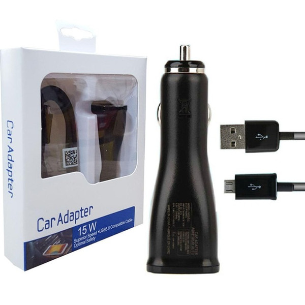 2 in 1 usb Car Charger Adaptive Fast Charging charger+micro usb cable For Samsung Note 5 4 car-charger Retail Package