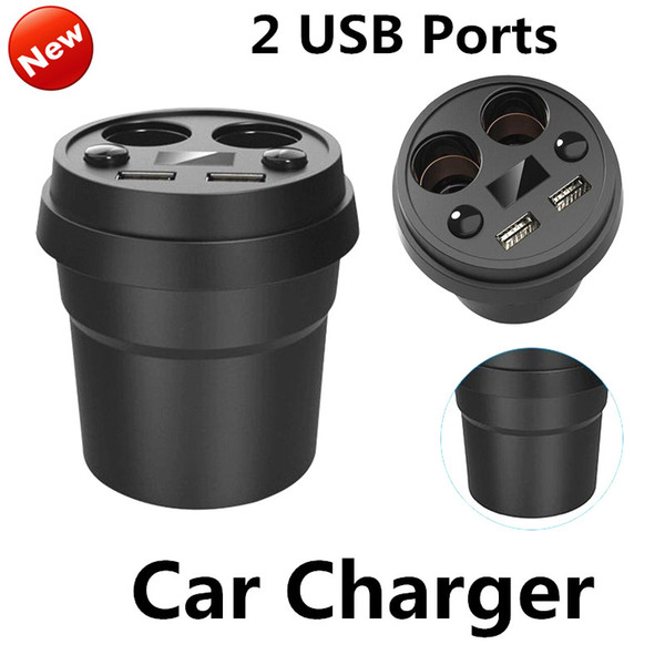 Cup Holder 2 Ports USB Car Charger 5V 3.1A Cigarette Lighter Socket Adapter Charger for iphone 6s Samsung S7edge ipad cell phone