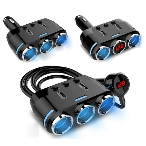 Universal 3 Way Auto Car Cigarette Lighter Socket Splitter Plug LED USB Charger Adapter For Phone MP3 DVR Accessories