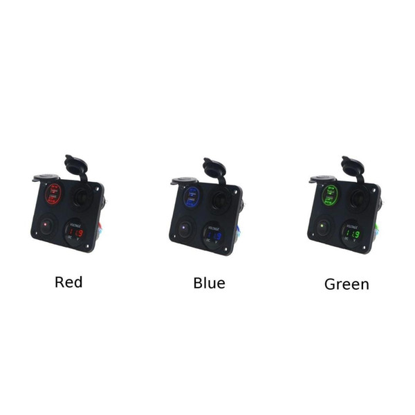 Red/Blue/Green PC ABS Car Yacht 4-Hole Panel Dual USB car Cigarette Lighter Voltmeter Switch 104*87*35mm accessories