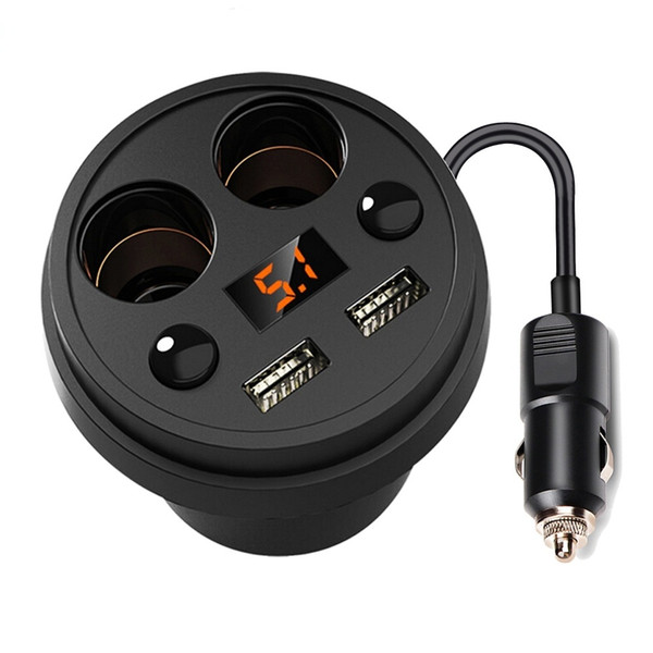 3.1A Dual USB Car Charger Cup Charging Voltage Current Display Phone Charger With 2 Cigarette Lighter Socket Fo DVR Charge (Color: Black)