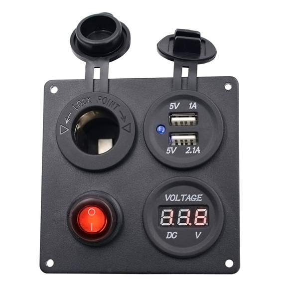 Waterproof 12V/24V DC Car Cigarette Lighter Power Socket Plug Dual USB Charger Voltage Display With Switch Black Universal