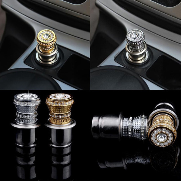 Aluminum Car Cigarette Lighter With Small Crystal Rhinestones Golden Silver Black Auto Accessories