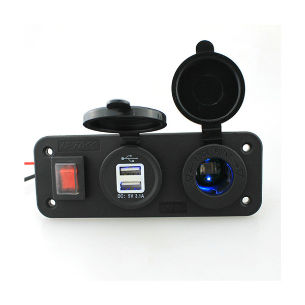 Car and motorcycle 12-24V power socket + dual USB with switch control wiring