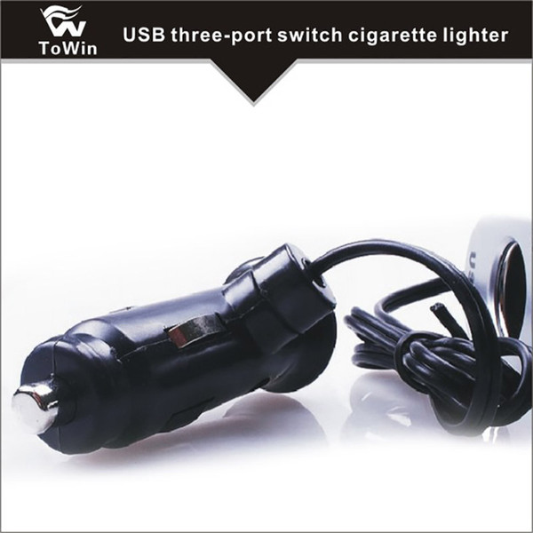 Portable Car Cigarette Lighter Socket Splitter Adapter USB Charger Power Adapter with 3 Port and Switch