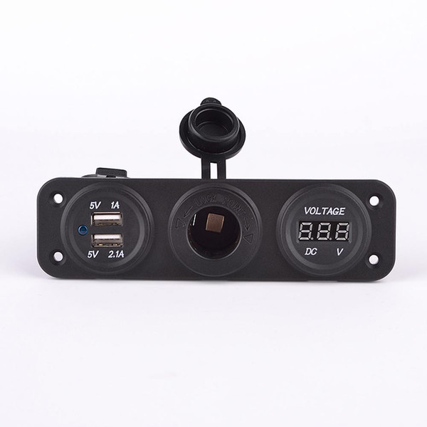 CAR Guaranteed 100% Cigarette Lighter Dual USB Socket LED Digital Display Voltmeter Meter with Power Socket and Hole Pale for Car Truck