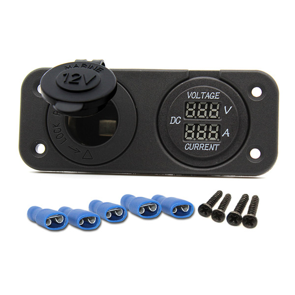 New Marine ATV boat red led 12v Cigarette lighter socket current voltage voltmeter