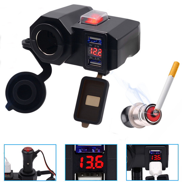 Waterproof Dual USB Motorcycle Cigarette Lighter Socket Outlet Scooter ATV 12V Adapter Splitter Power Port LED Voltage Display