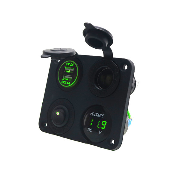 Car Yacht 4-Hole Panel Dual USB Charger Cigarette Lighter 12V/24V Voltmeter Switch Cigarette Lighter