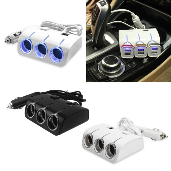 5V 1200MA 120W Universal 3 Way Auto Car LED Cigarette Lighter Socket Splitter 3 USB Charger Power Adapter For Phone For Tablet PC