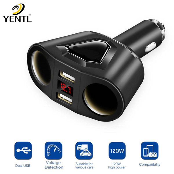 YENTL free shipping Dual USB Charger 2 Way Car Cigarette Lighter Socket Splitter Adapter Port 2 Way for Splitter DC 12 24V factory dropship