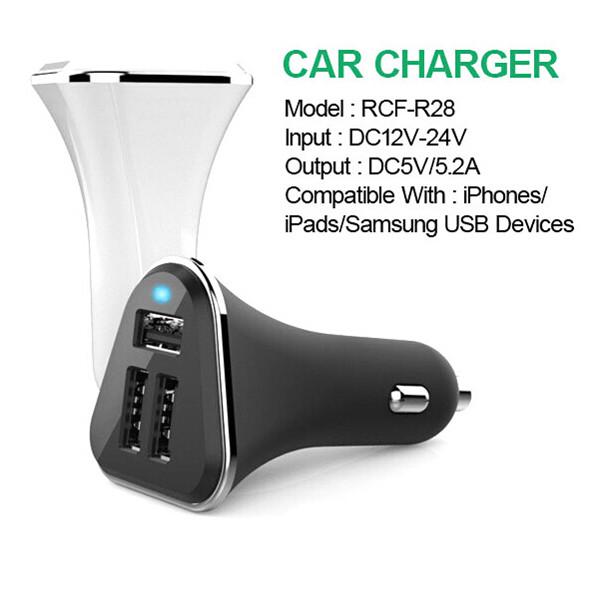 Wholesale-High quality Highspeed 3 USB Port Car Charger Dock Cigarette Lighter Inverter Adapter Short Circuit-Protection Output 5V 5.2A